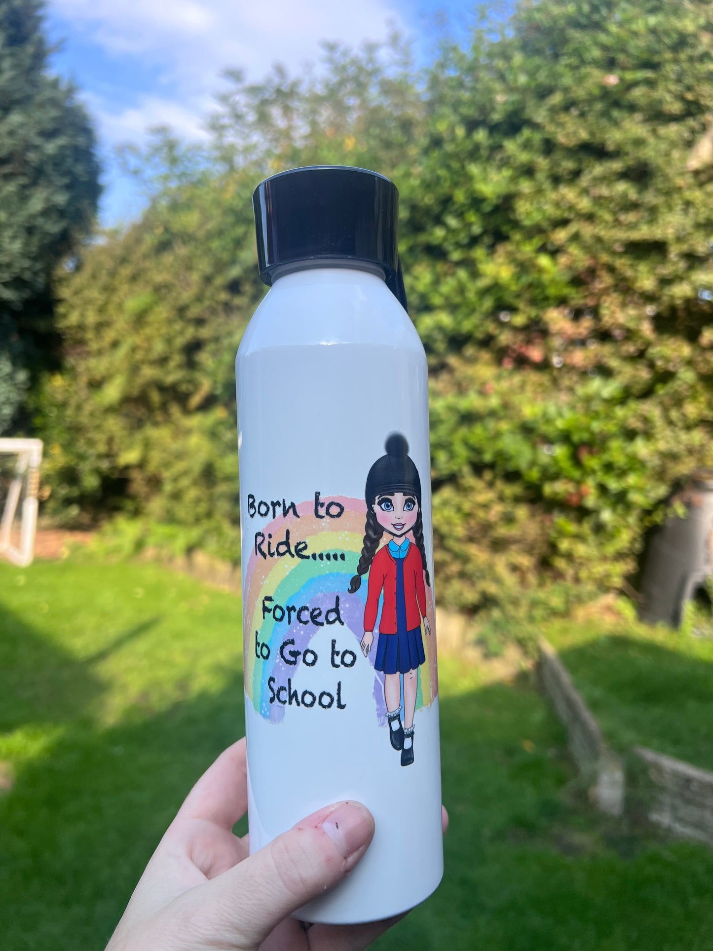 Born to ride water bottle - Black hair